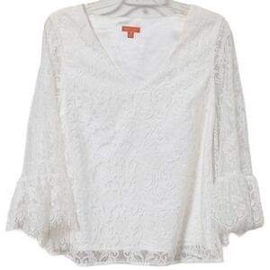 Modcloth Lace Blouse White Bell Sleeves V-Neck Cottagecore Polyamide Boho XS